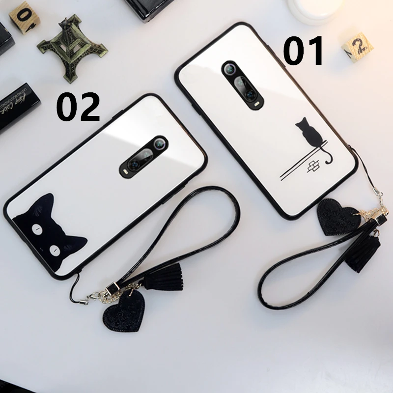 

Case & Strap For OPPO A11 A11X A5 A9 2020 A3 A7 2018 For OPPO A5S A3S Cover Simple Cartoon Cat Tempered Glass Hard phone Casing