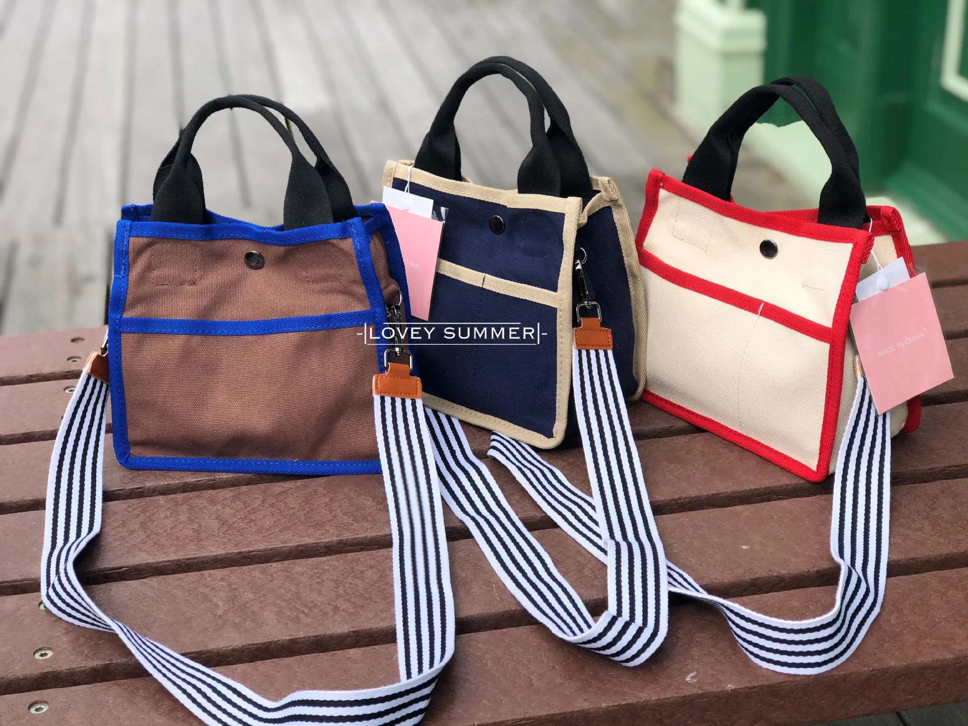 

Korea ins small crowd contrast color binding wide shoulder belt canvas portable single shoulder cross sail