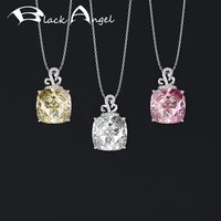 black angel 925 silver created citrine white pink zircon gemstone charm pendants necklace for women fine jewelry christmas gift