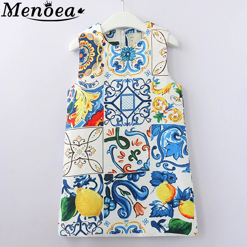 Menoea/платье для девочек коллекция года; платья для маленьких девочек в европейском и американском стиле платье без рукавов с цветочным принтом для детей 3-8 лет
