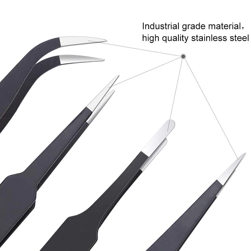 

6Pcs Precision Tweezers Set, Upgraded Anti-Static Stainless Steel Curved of Tweezers, for Electronics, Laboratory Work