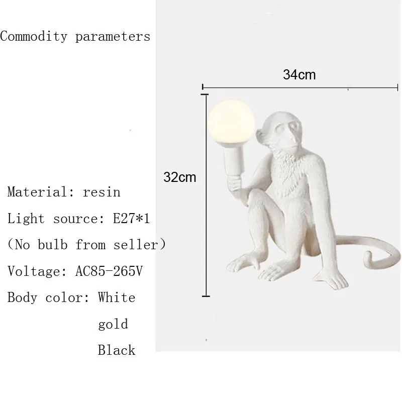 Купить Креативный полимерный светильник в виде обезьяны, освещение для спальни, гостиной, лофт, индастриал, светильник для обучения, прикроватный ...
