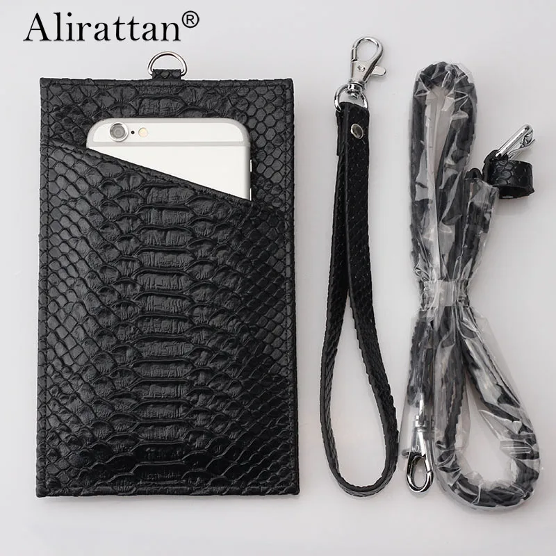 

Genuine Leather Mobile Phone Card Holder Embossed Crocodile Phone Wallet Snake Pattern Leather Pouch With Lanyardr Phone Bag