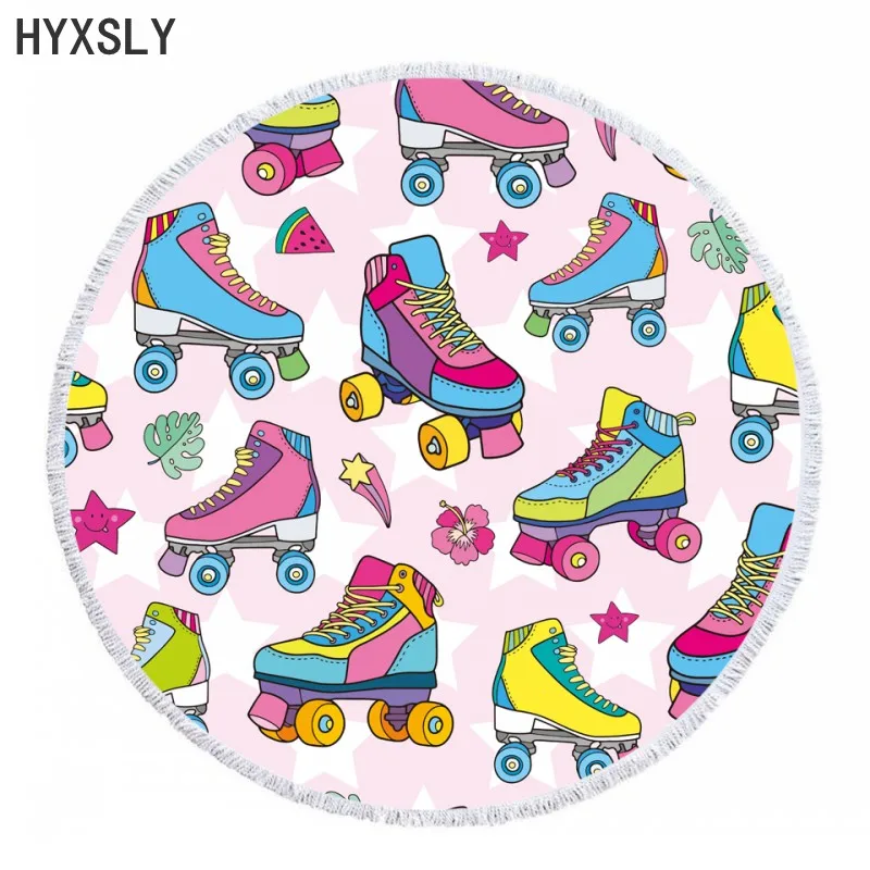 

3D Skate Board Shoes Round Beach Towel Mat 150cm Large Bath Shower Towel Microfiber Beach Cover Up Child Adults Bedspread Fabric
