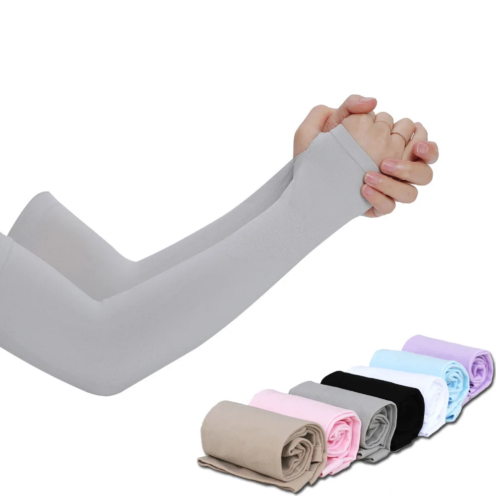 

1 Pair Men Women Solid Arm Sleeves Sun UV Protection Ice Cool Cycling Running Fishing Climbing Arm Cover Warmers