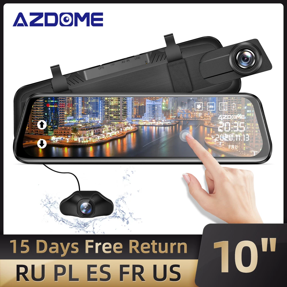 Зеркало видеорегистратор AZDOME PG02 10 дюймов сенсорный экран 1080P|Видеорегистраторы| |