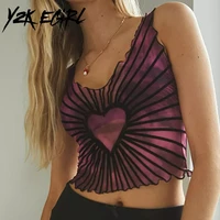y2k egirl e girl aesthetics tie dye lettuce trim tanks y2k streetwear backless straped heart pattern purple crop top gothic vest
