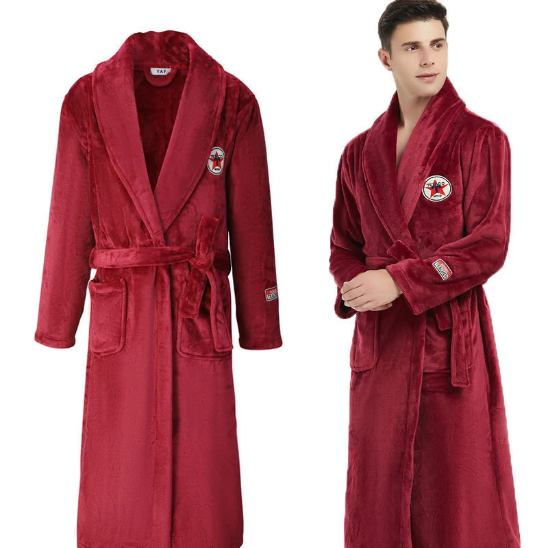 Men Casual Kimono Bathrobe Autumn Winter Flannel Long Robe Thick Warm Sleepwear Plus Size 4XL Nightgown Male Loose Home Wear