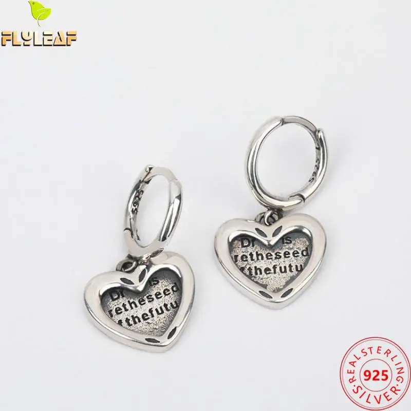 

В стиле ретро с сердцем и надписью «свисающие серьги для женщин, серьги 925 стерлингового серебра ручной работы в стиле панк Рок женский трен...