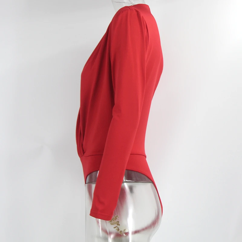 Tobinoone глубокий v образный вырез женское сексуальное боди с длинным рукавом