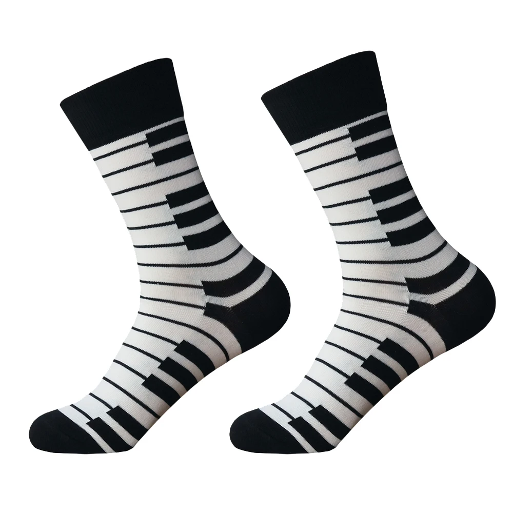 Couple Gift Cotton Street White Piano Pattern Trend Fashion Socks Unique And Cool Personality Design