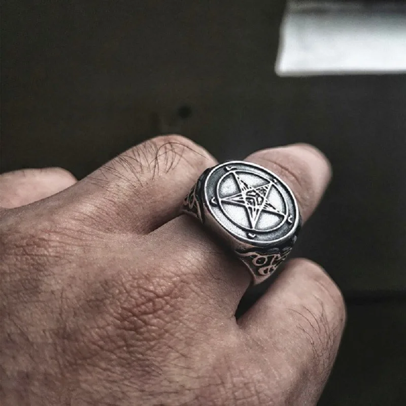 Печатка из Sigil of Lucifer кольцо для Для мужчин мальчиков ведьмы в готическом стиле