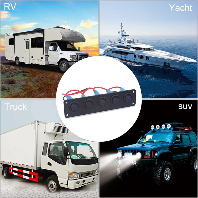 12В 24В синий светодиод 5 банд круглый Кулисный переключатель панель для RV лодки