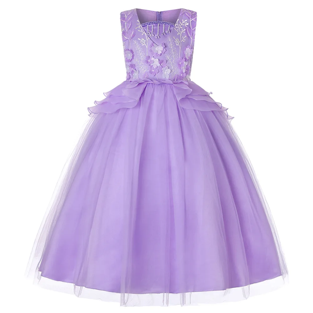 

Girls Long Evening Party Dress Flower Girls Wedding Dresses Kids Cotton Dresses For Girls Children Costume Princess Summer Dress