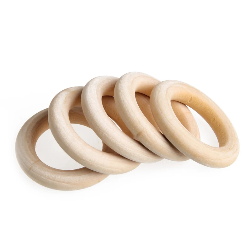 

5pcs 55mm Baby Natural Teething Rings Wooden Necklace Bracelet DIY Crafts Drop Ship