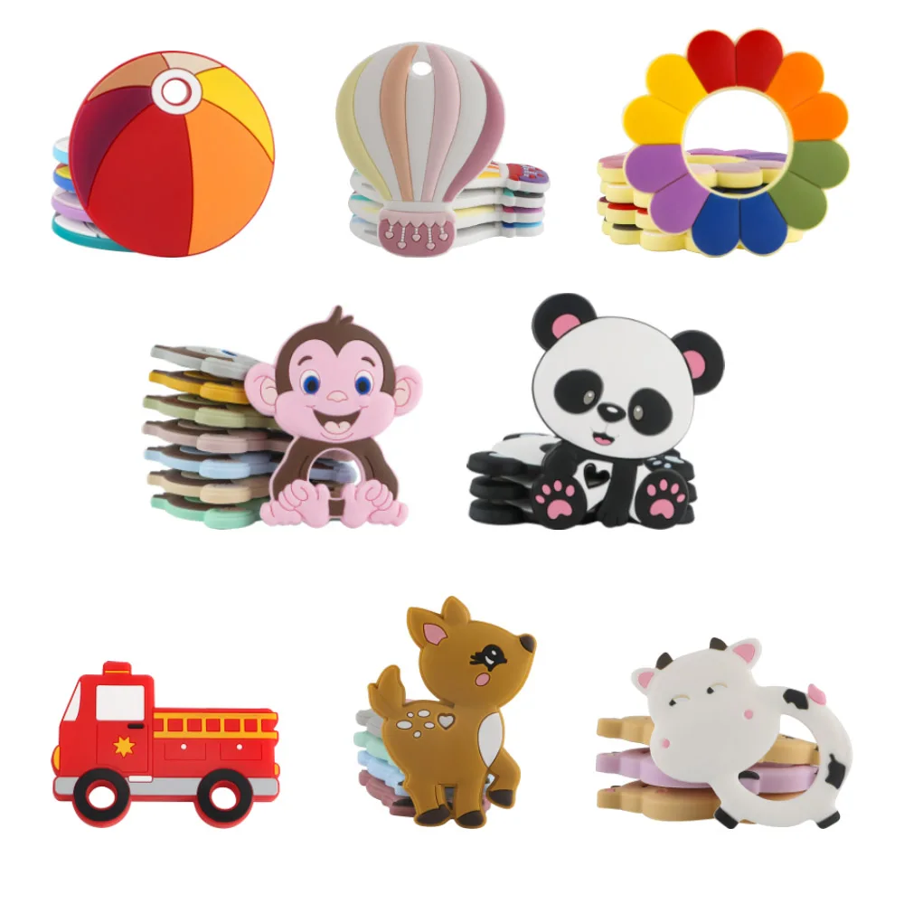

Food Grade Silicone Teether Cartoon Fawn Train Monkey 1pc Pendants DIY Pacifier Chain Accessories Baby Molar Toys Baby Teether