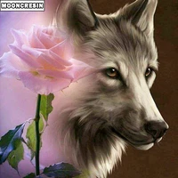 diy diamond embroidery pink rose wolf diamond painting picture of rhinestones cross stitch full square round drill paintings