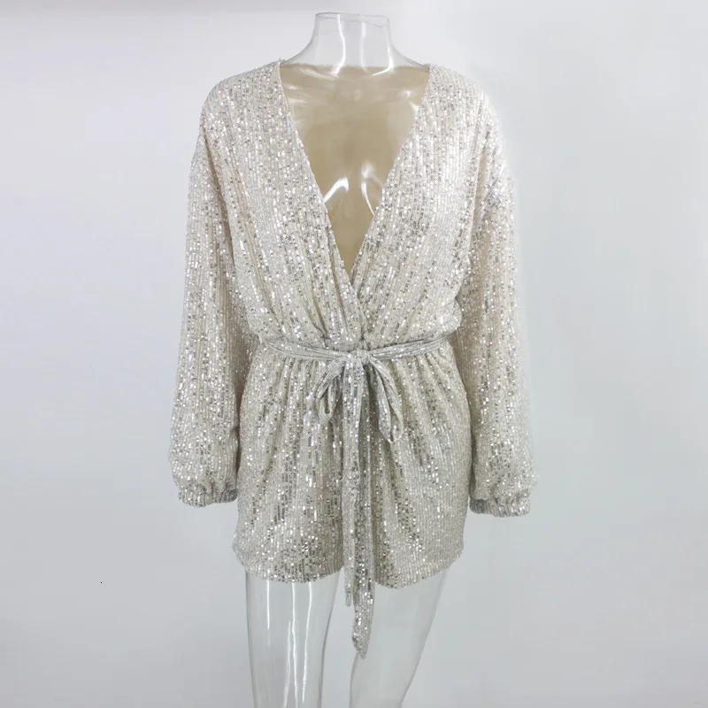 Fuedage зимний сексуальный блестящий комбинезон с V образным вырезом и пышными