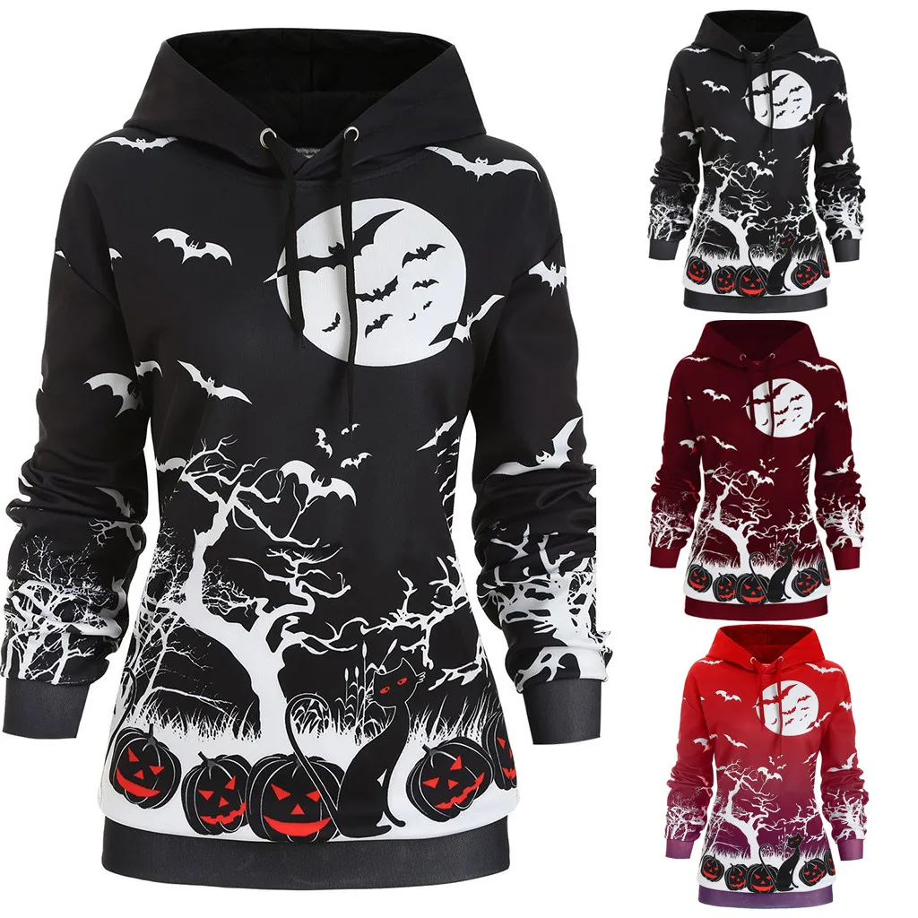 3D печатных Хэллоуин женские длинные толстовки платье с длинным рукавом