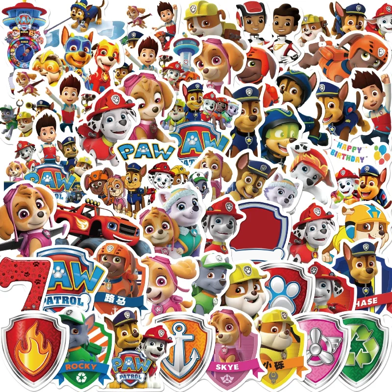 

50pcs Cartoon PAW Patrol Dog Stickers Chase Marshall Rocky Zuma Skye Rubble Ryder Decals Waterproof Stiker Cute Kids Toys