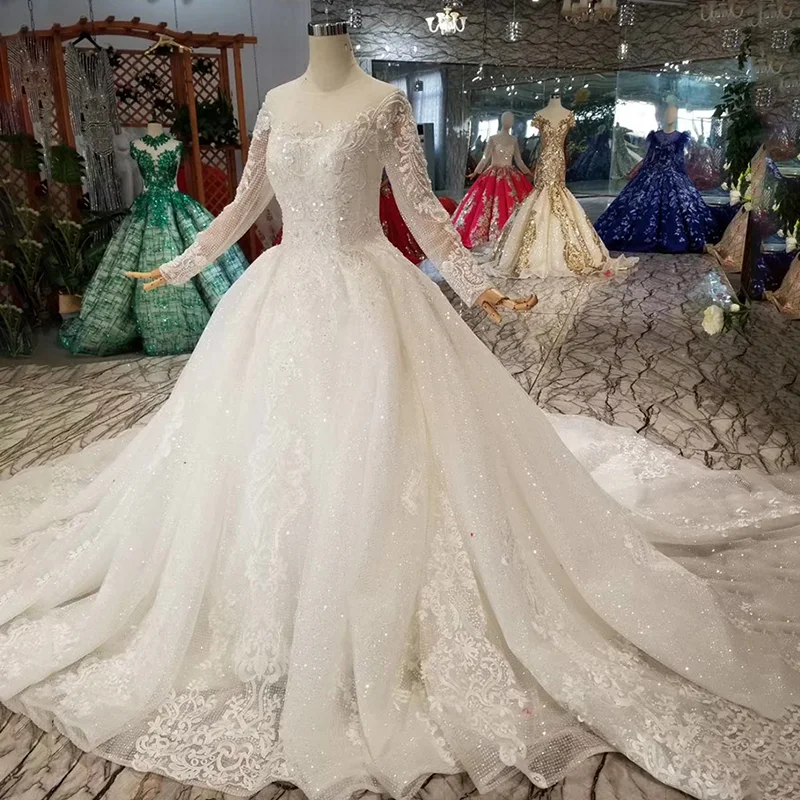 HTL002 простое свадебное платье 2020 для девочек с круглым вырезом и длинными