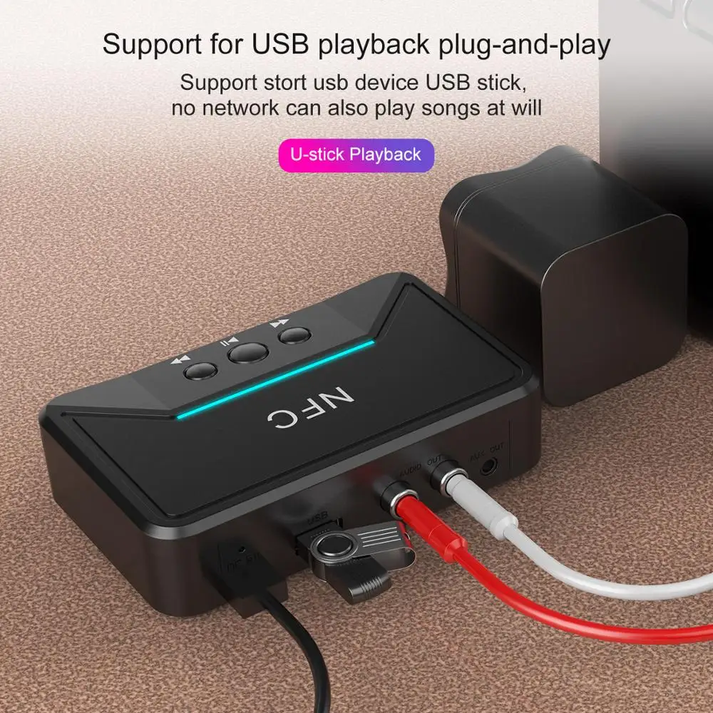 Bluetooth 5 0 адаптер приемника NFC 3 мм RCA аудио AUX Выход беспроводной Bluetooth-ключ