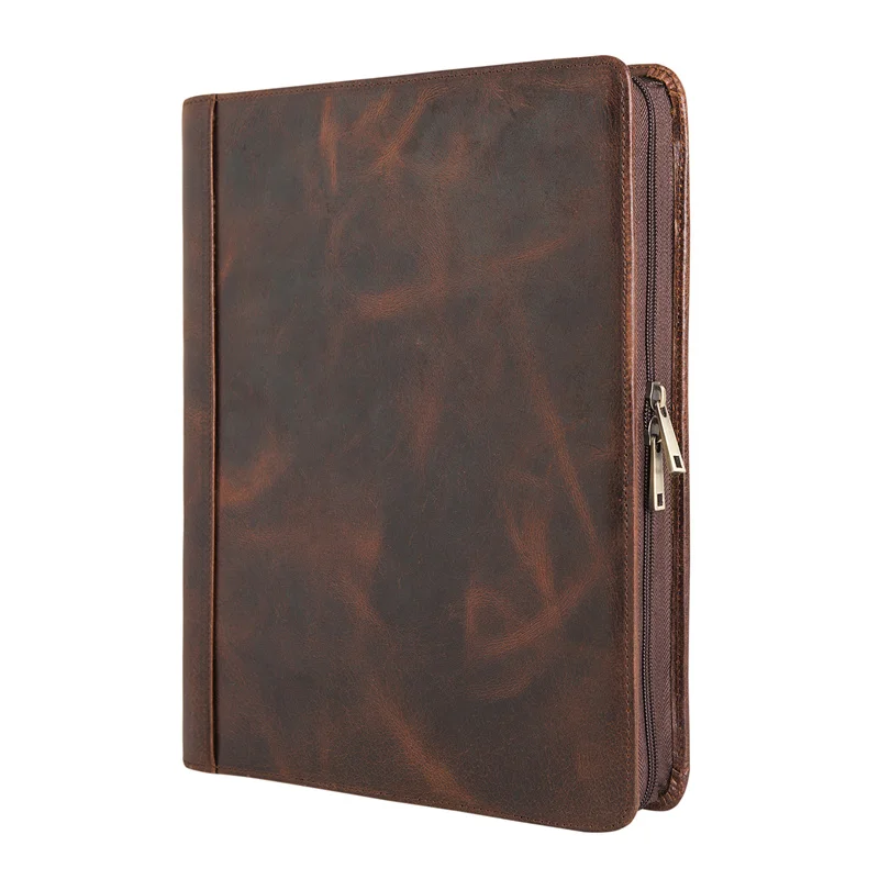 Brown-Custom-name Ручной Работы Роскошный портфель из натуральной кожи A4 папка, бизнес Padfolio Альбом работ папка Organizer мужчины ts органайзер, подарок для женщин и мужчин - Цвет: Brown-Custom-name