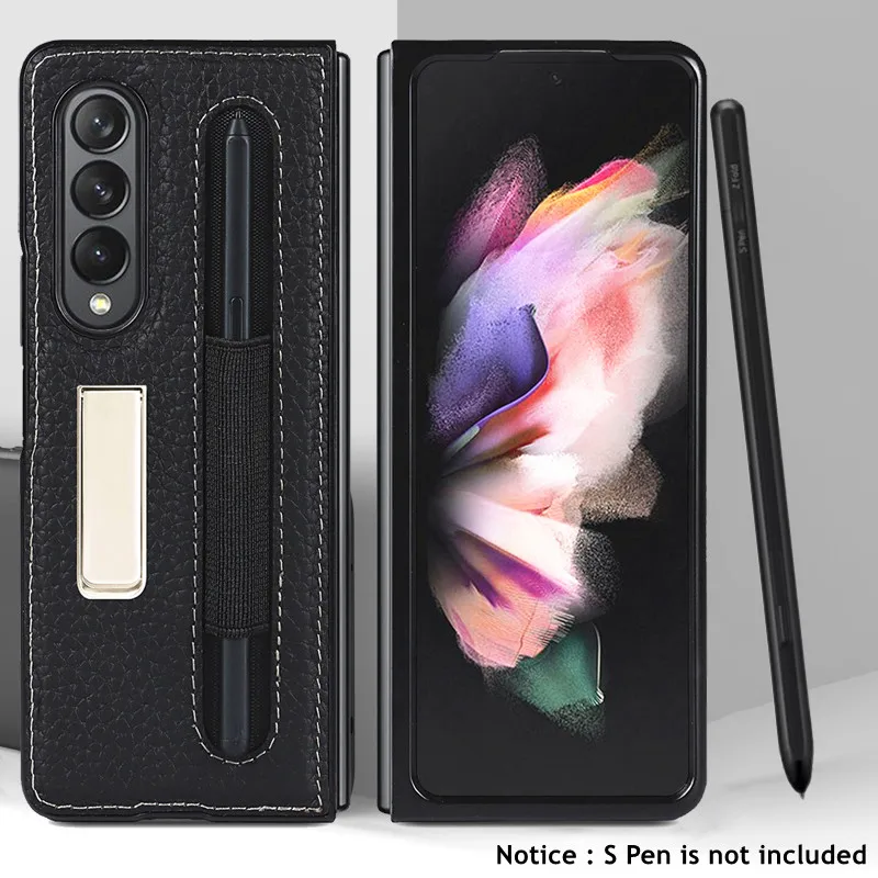 

Чехол для Samsung Galaxy Z Fold 3 с S-держателем для ручки, кожаный чехол для Galaxy Z, складной D3, зеркальный Твердый чехол с полной защитой и слотом для ру...