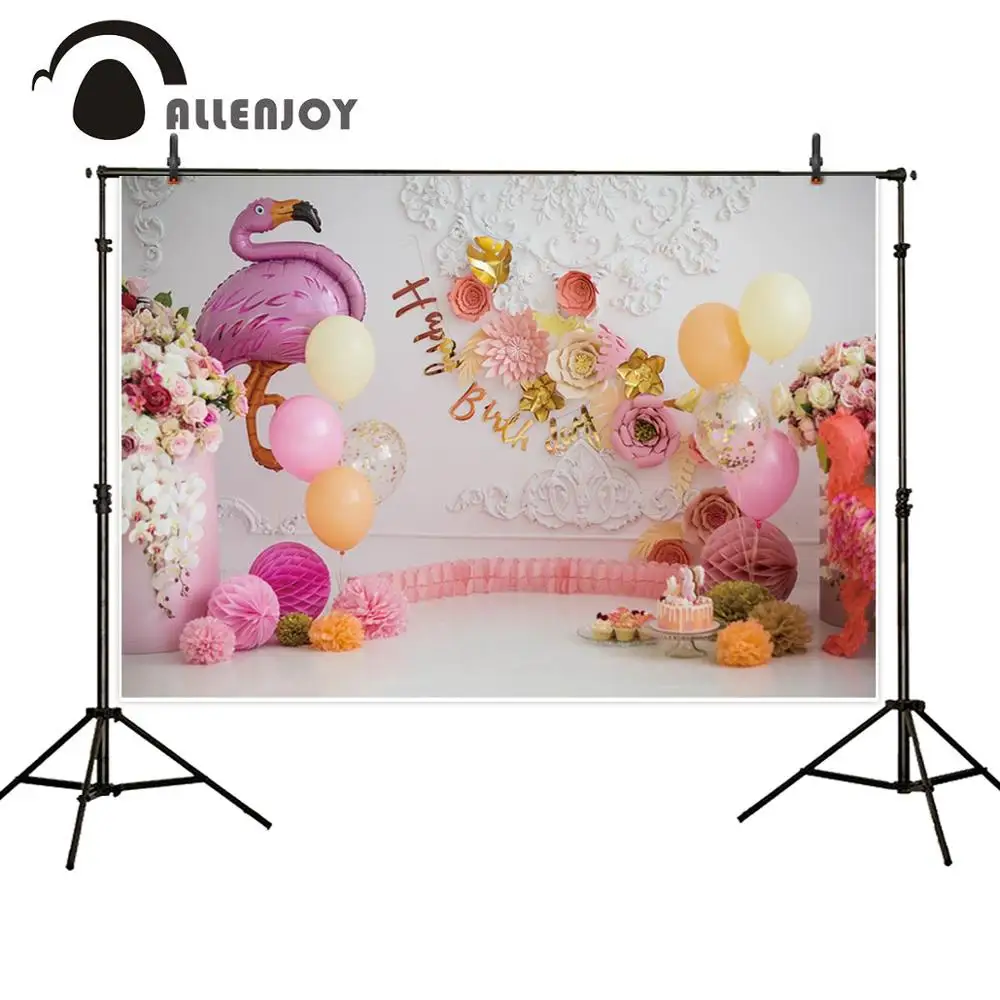 

Allenjoy Фламинго фон для фотографии smash торт с 1 днем рождения баннер Вечеринка девочка фон фотозвонок Фотофон