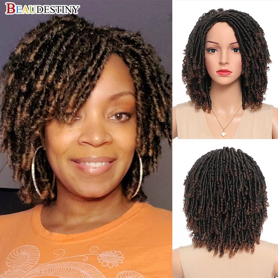 Braided Wigs For Women Synthetic Wig Ombre Braided Dreadlock Wig Black Brown Red African Faux Locs Crochet Twist Hair Short Wigs