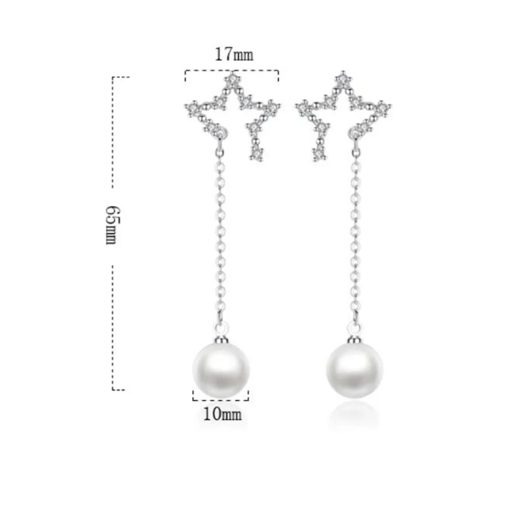 

925 Sterling Silver New Woman Jewelry High Quality Fashion Earrings Retro Long Tassel Star Cubic Zirconia Earrings