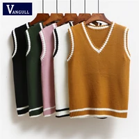 vangull v neck spliced knitted vest women casual loose pullover sweater 2021 spring autumn new solid basic sleeveless tank tops