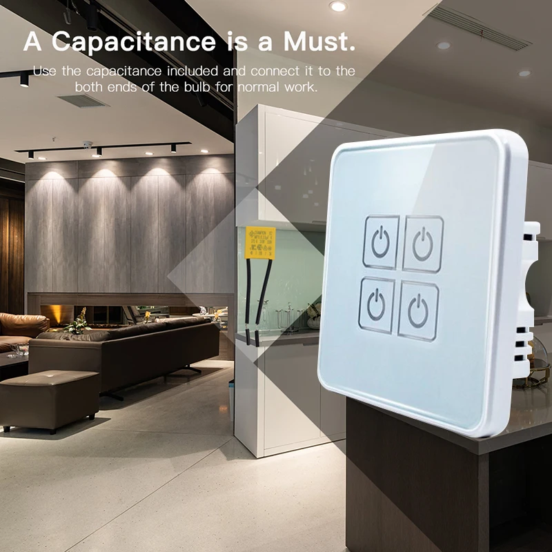 

ZIGBEE Tuya EU Standard 4 Gang Smart Touch Switch Tempered Glass Panel Wall Light Switch Work With Alexa Google Home