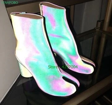 

Plus Size 35-42 Tabi Split Toe Real Leather Ankle Boots Round High Heels Ninja Dress Boots Autumn Winter women boots botas mujer