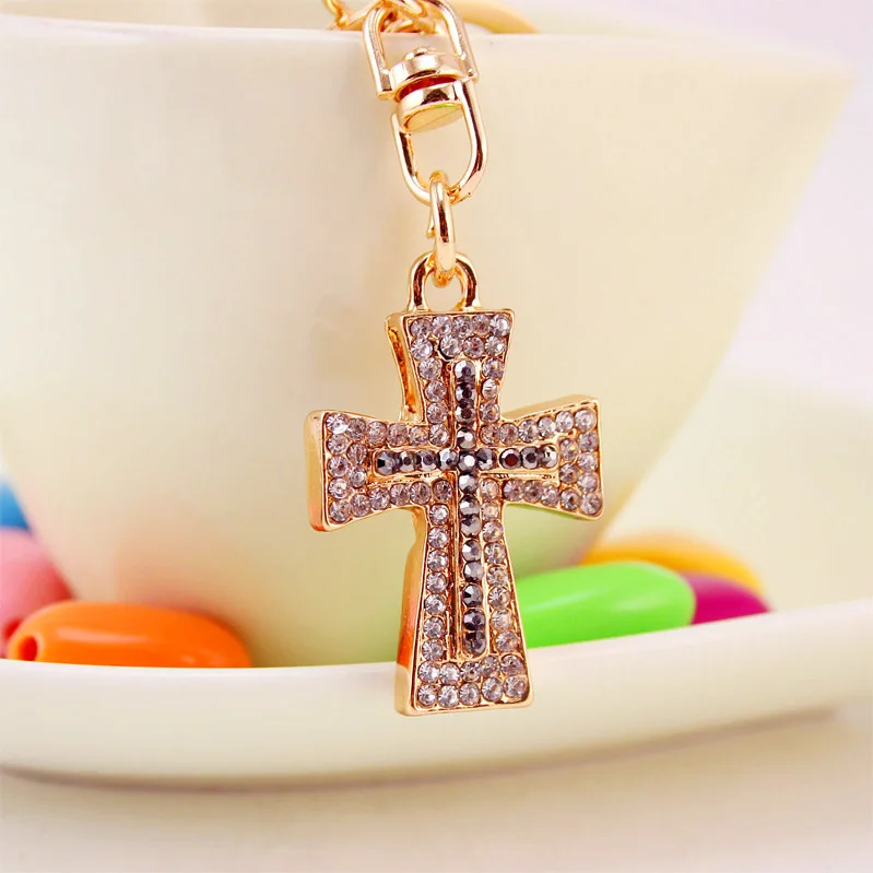

Water Droplet Set In stone Cross Keyrings Keychains Lucky Christian Purse Bag Pendant for Women Key Chains Car Gift Hot Metal