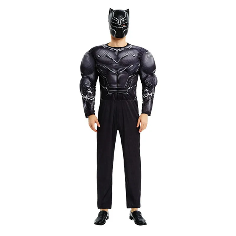 Новое поступление костюм для взрослых мускул Делюкс Черная пантера футболка