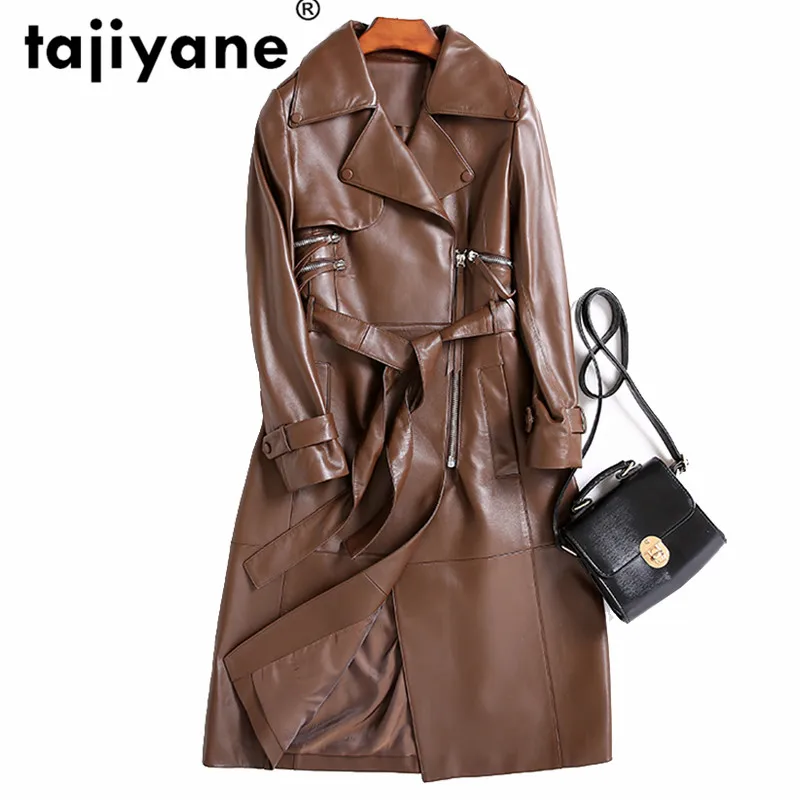 Женский тренчкот из натуральной кожи элегантная приталенная куртка овчины в