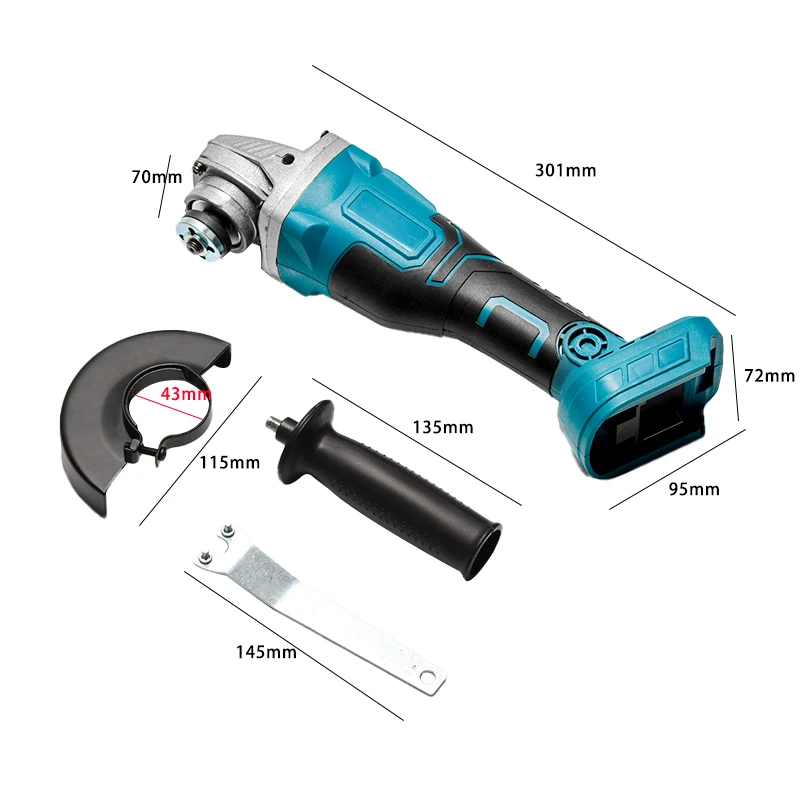 

18V Brushless Cordless Impact 100mm Angle Grinder Power Tools Polishing Grinding Metal Cutting Machine for Makita 18V Battery