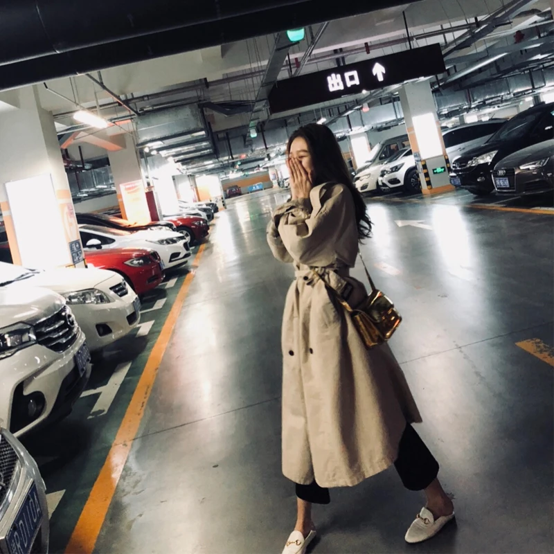 Новинка осени 2018 Женский Тренч цвета хаки Длинная ветровка модный тренд в