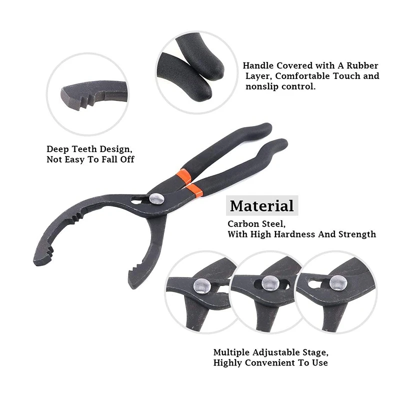 

2Pcs 12inch Long Handle Oil Filter Plier and Universal Adjustable 3 Jaw 2 Way Oil Filter Wrench Remover Tool Set Perfect