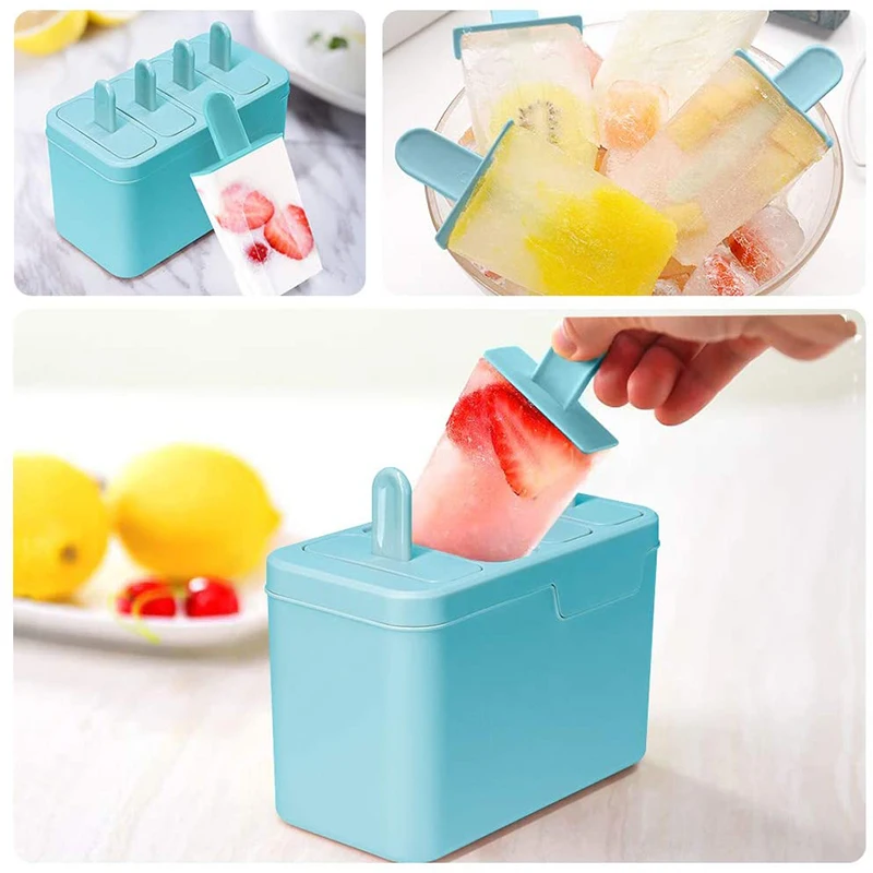

4 Cavity Ice Cream Popsicle With Thawing Grid 2 Layer Ice Box Ice Cube Mold With Popsicle Sticks For Kids Ice Cream Tools