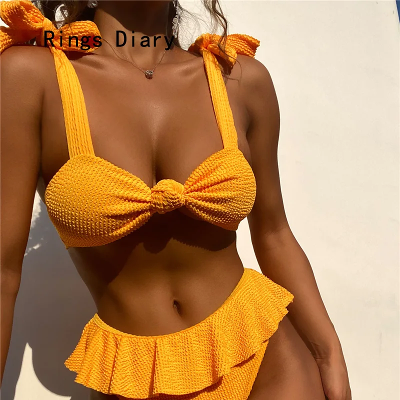 

Женский купальник с бантом и высокой талией, из ткани