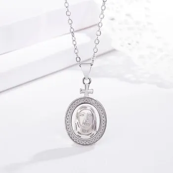 

Cross Border Jewelry Retro Exaggerated Jesus Necklace Alloy Virgin Cross Zircon Pendant Necklace Female JDZ348