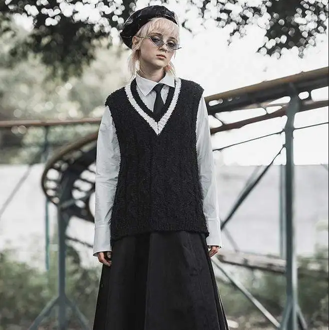 Панк Rave женский гранж на шнуровке v-образным вырезом свитер жилеты PM-154 | Женская