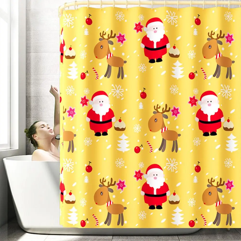 

Polyester Bathroom Christmas Style Cartoon Print Shower Curtain 180*180cm With Hooks