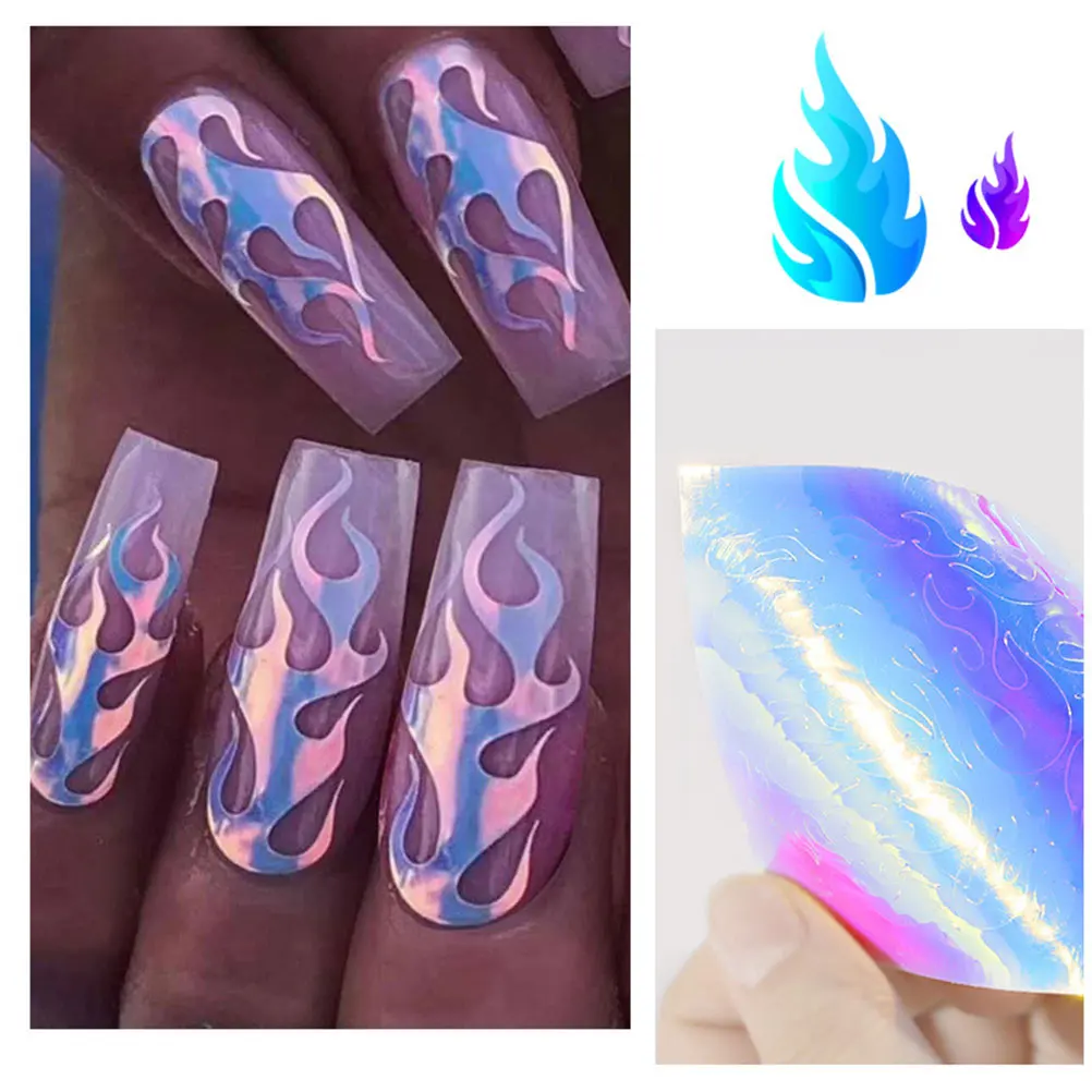 16 шт. голографическая огненная наклейка для ногтей s Fire на маникюрный трафарет