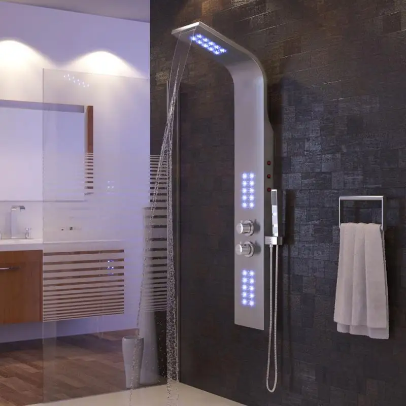 Goede Paars Geborsteld Badkamer Led Douche Panel Toren Systeem Wandmontage Mengkraan Handdouche Spa Massage Temperatuur Screen Hwc