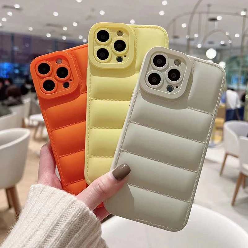 Модный однотонный чехол-пуховик карамельных цветов для телефона iPhone 11 12 13 Pro XS Max XR