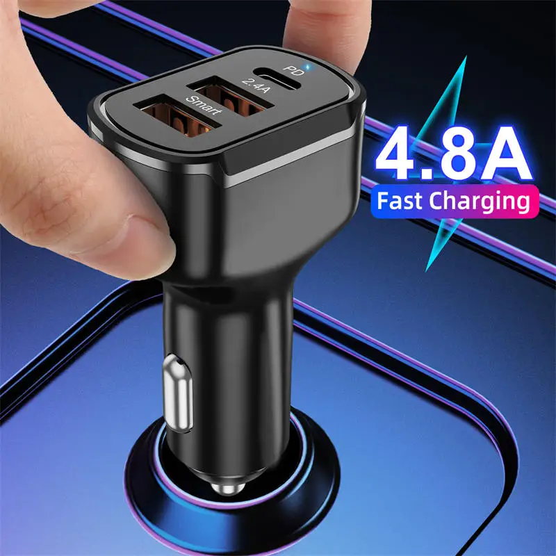 

UKGO 4.8A 30W PD USB Car Charger Quick Charge 4.0 QC3.0 Universal Fast Charger Phone Charger For iPhone 12 11 Xiaomi Samsung