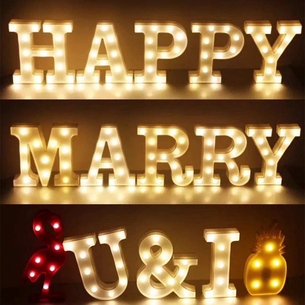 Светодиодный буквенный знак 26 Алфавит ночник Свадьба День Рождения Вечеринка на